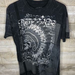 Affliction Native American skull head grey distressed t shirt